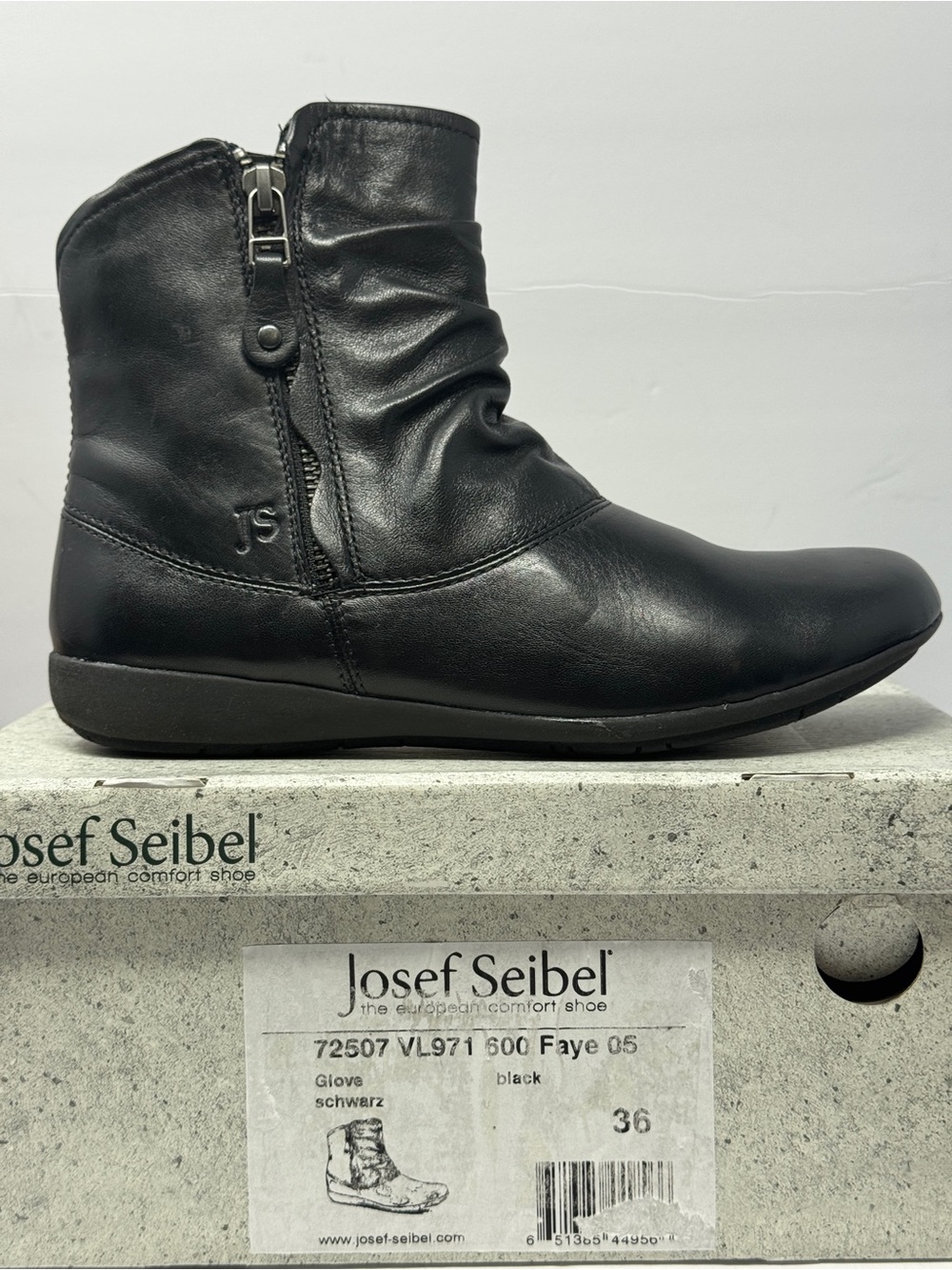 New Josef Seibel Faye Black Leather Boots Women’s Size EU 36 US Size 5-5.5M BOX